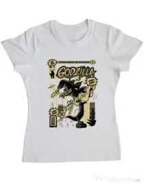 Tricou ADLER dama Godzilla Alb