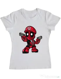 Tricou ADLER dama Mario Deadpool Alb