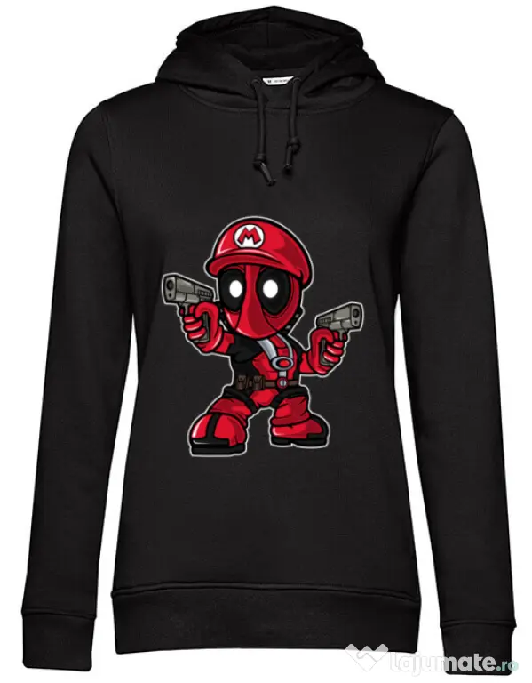 Hoodie dama cu gluga Mario Deadpool Negru