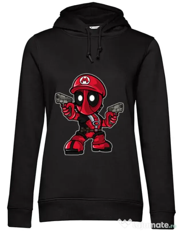 Hoodie dama cu gluga Mario Deadpool Negru
