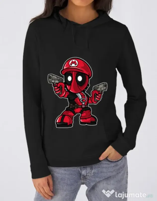 Hoodie dama cu gluga Mario Deadpool Negru