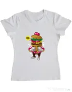 Tricou ADLER dama I Love Burger Alb