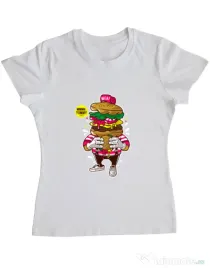 Tricou ADLER dama I Love Burger Alb