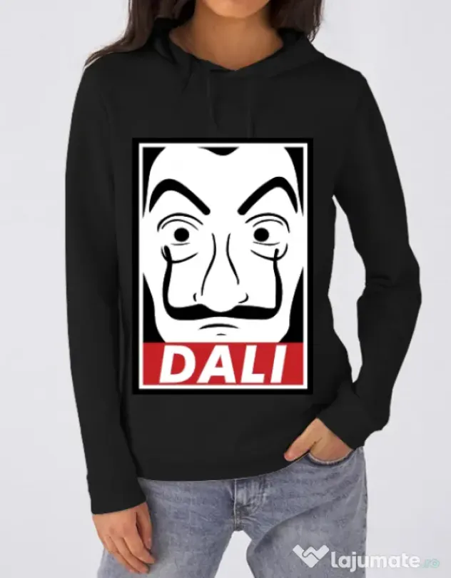 Hoodie dama cu gluga Dali mask Negru