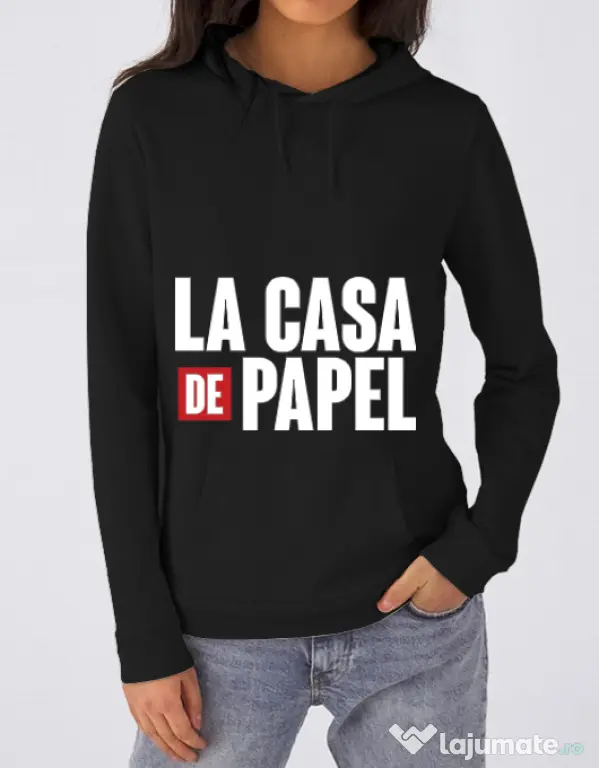 Hoodie dama cu gluga La casa de papel Negru