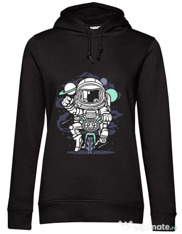 Hoodie dama cu gluga Space Bike Negru