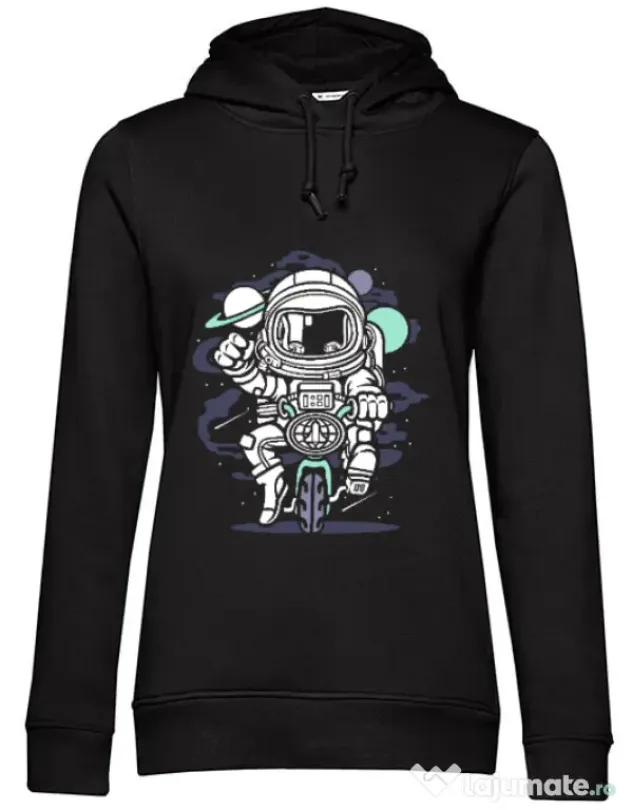 Hoodie dama cu gluga Space Bike Negru