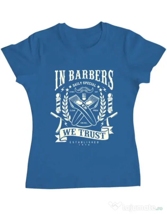 Tricou ADLER dama In Barbers We Trust Albastru azuriu