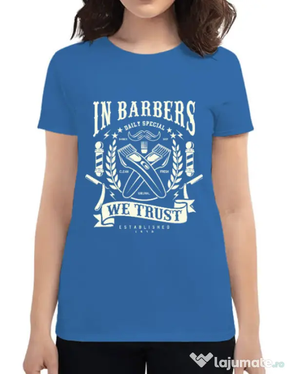 Tricou ADLER dama In Barbers We Trust Albastru azuriu