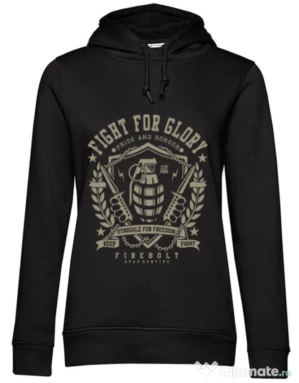 Hoodie dama cu gluga Fight for glory Negru