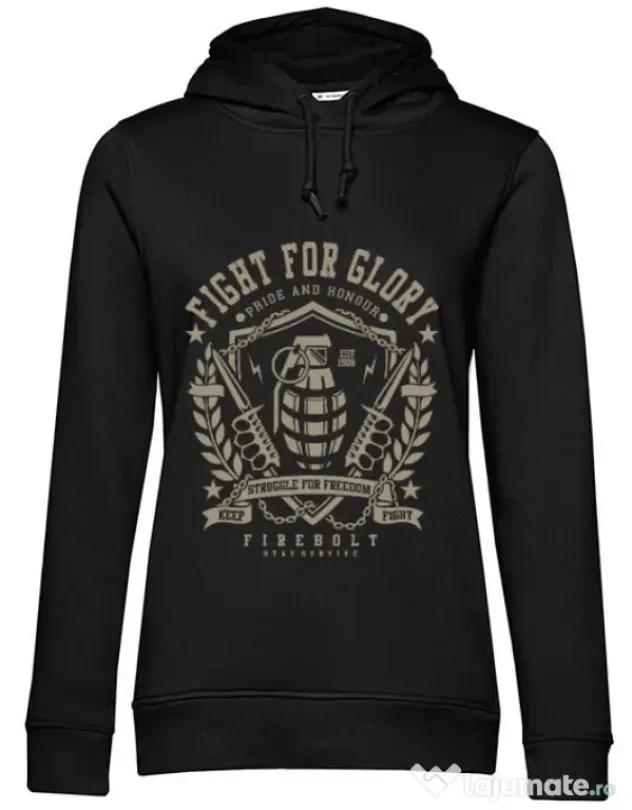 Hoodie dama cu gluga Fight for glory Negru