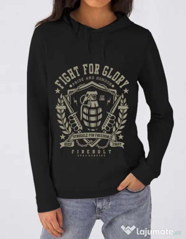 Hoodie dama cu gluga Fight for glory Negru