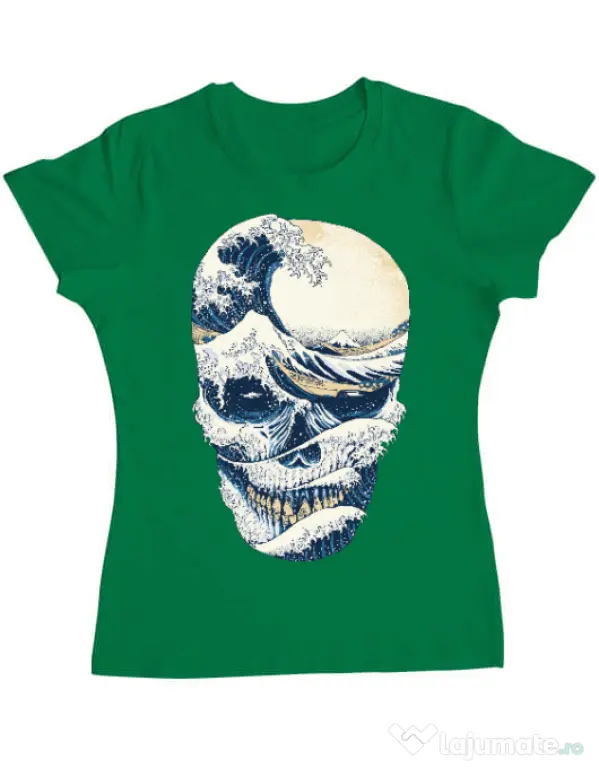 Tricou ADLER dama The Great Wave off Skull Verde mediu