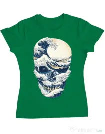 Tricou ADLER dama The Great Wave off Skull Verde mediu