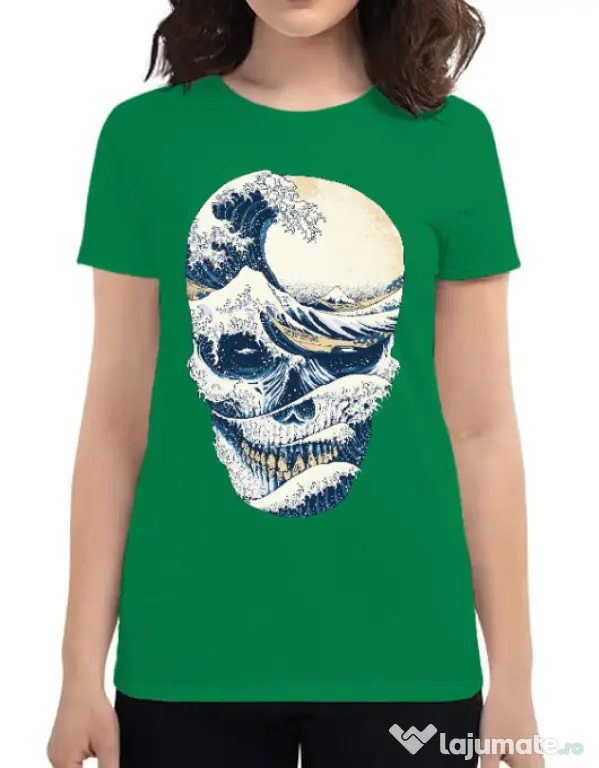 Tricou ADLER dama The Great Wave off Skull Verde mediu