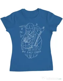 Tricou ADLER dama OK But First Coffee Albastru azuriu