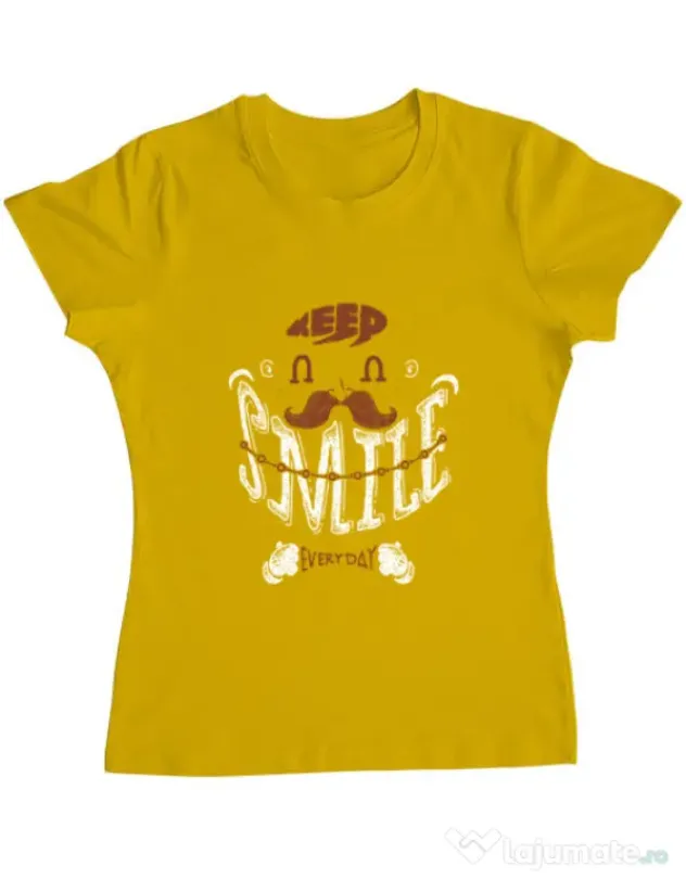 Tricou ADLER dama Keep smile everyday Galben