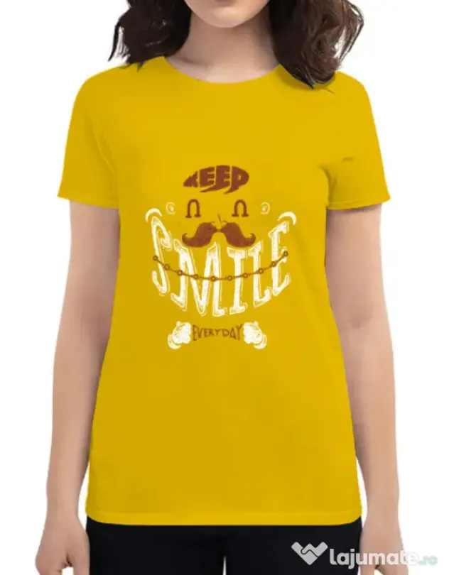 Tricou ADLER dama Keep smile everyday Galben