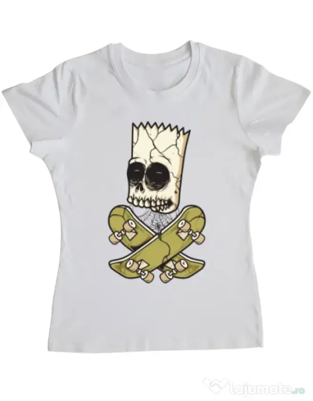 Tricou ADLER dama Death of Skateboarder Alb