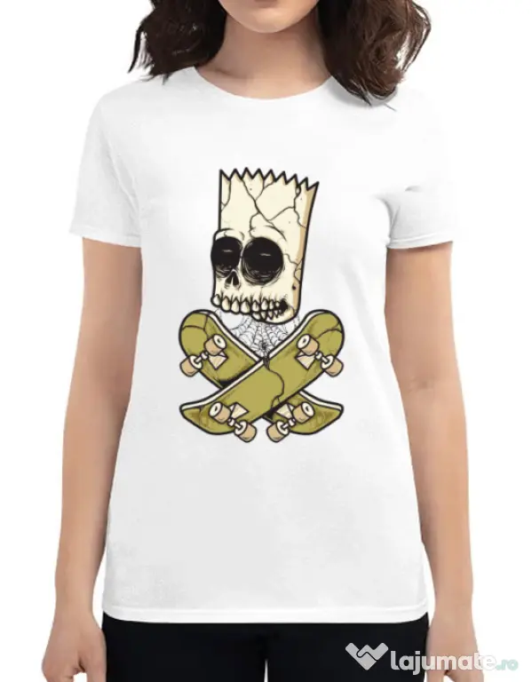 Tricou ADLER dama Death of Skateboarder Alb