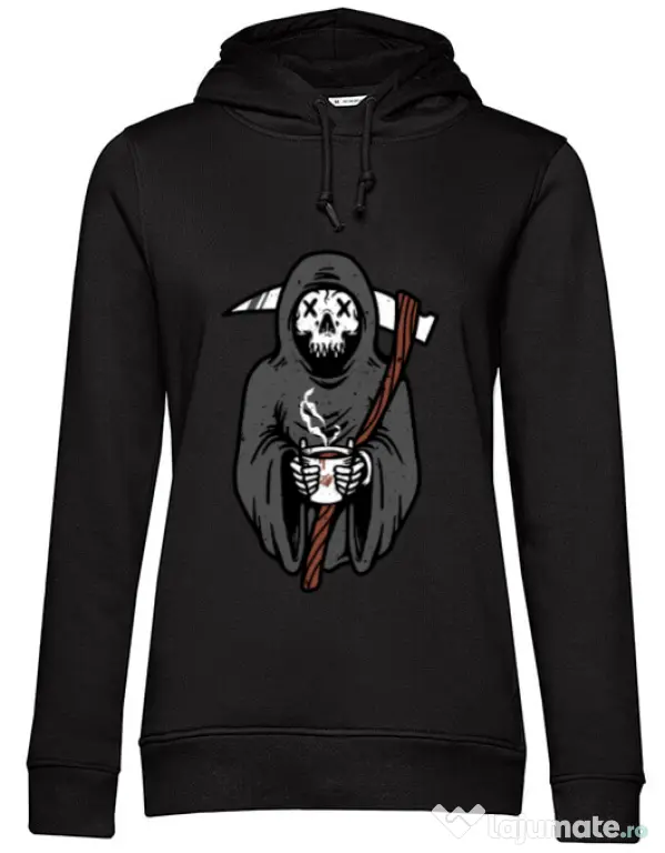 Hoodie dama cu gluga Coffee Reaper Negru