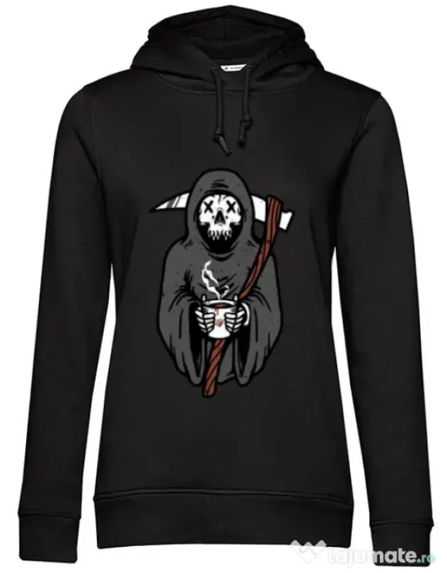 Hoodie dama cu gluga Coffee Reaper Negru