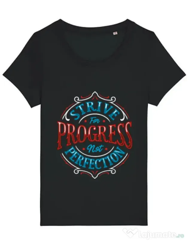 Tricou STANLEY STELLA dama Strive For Progress Not Perfection Negru