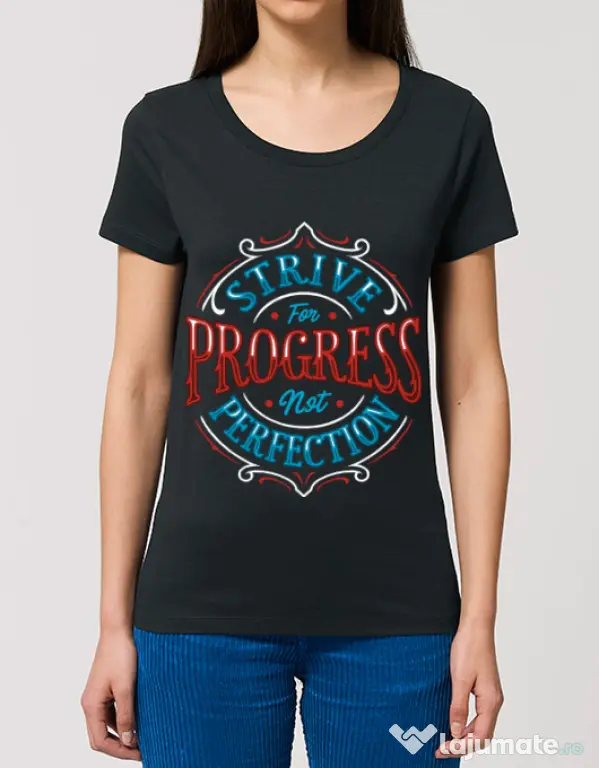 Tricou STANLEY STELLA dama Strive For Progress Not Perfection Negru