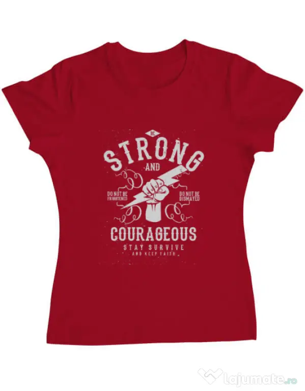 Tricou ADLER dama Be Strong and Courageous Rosu