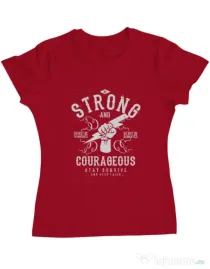 Tricou ADLER dama Be Strong and Courageous Rosu