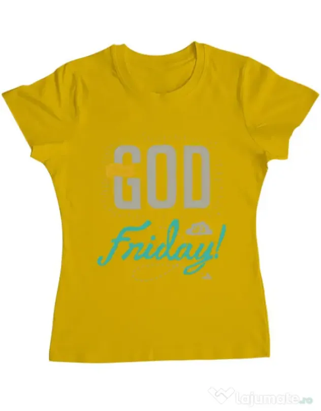 Tricou ADLER dama Thank GOD its Friday Galben