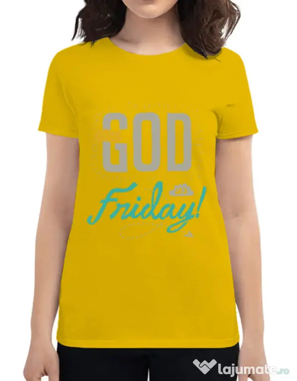 Tricou ADLER dama Thank GOD its Friday Galben