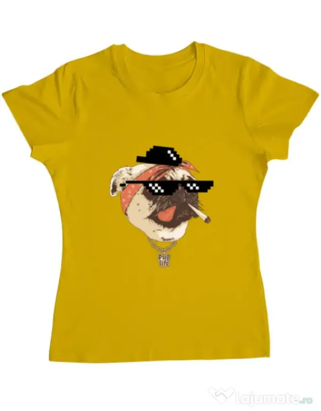 Tricou ADLER dama Pug Life Galben