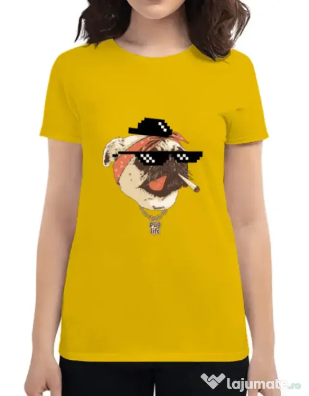 Tricou ADLER dama Pug Life Galben