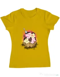 Tricou ADLER dama sweet ice cream lettering Galben