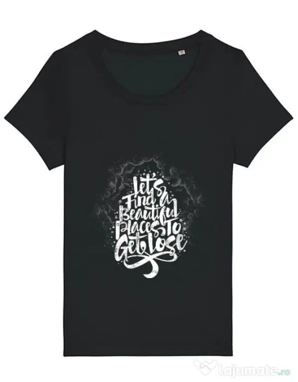 Tricou STANLEY STELLA dama Let's find beautiful place to get lost Negru