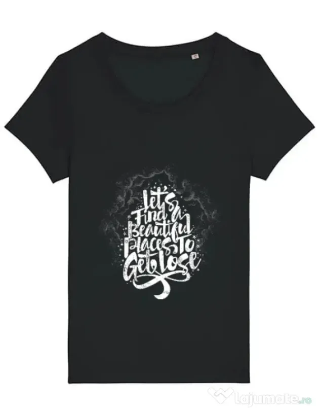 Tricou STANLEY STELLA dama Let's find beautiful place to get lost Negru
