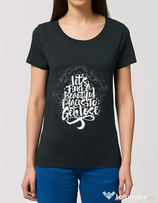 Tricou STANLEY STELLA dama Let's find beautiful place to get lost Negru