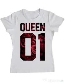 Tricou ADLER dama Flower queen Alb