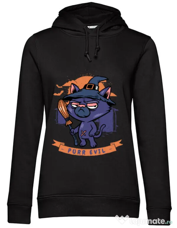 Hoodie dama cu gluga Purr halloween Negru