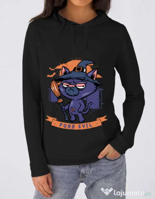 Hoodie dama cu gluga Purr halloween Negru