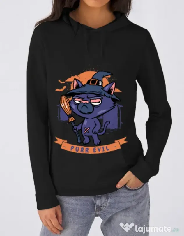 Hoodie dama cu gluga Purr halloween Negru