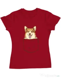 Tricou ADLER dama Corgi in The Pocket Rosu
