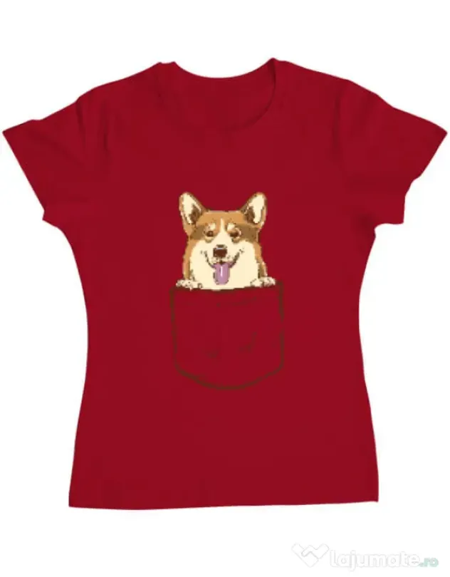 Tricou ADLER dama Corgi in The Pocket Rosu