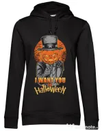 Hoodie dama cu gluga I want you to halloween Negru
