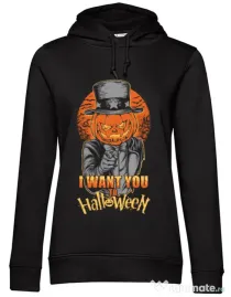 Hoodie dama cu gluga I want you to halloween Negru