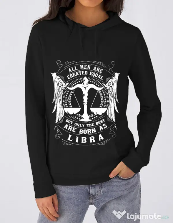 Hoodie dama cu gluga The best men are born as Libra Negru