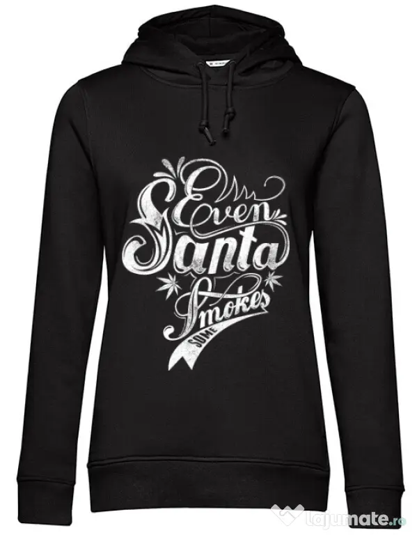 Hoodie dama cu gluga Even santa smokes Negru