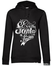 Hoodie dama cu gluga Even santa smokes Negru