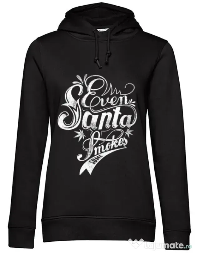Hoodie dama cu gluga Even santa smokes Negru